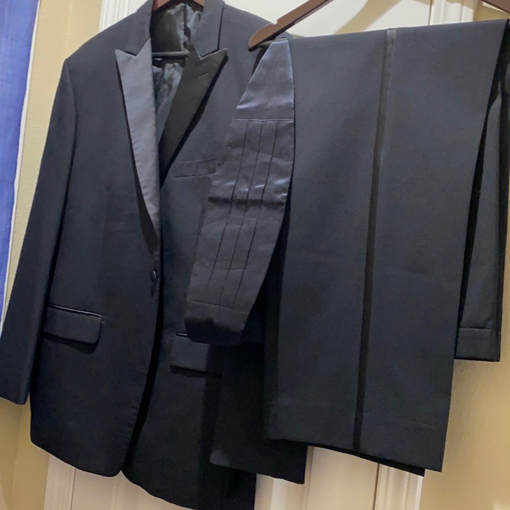 Black Tuxedo Jacket, Trousers, and Cummerbund